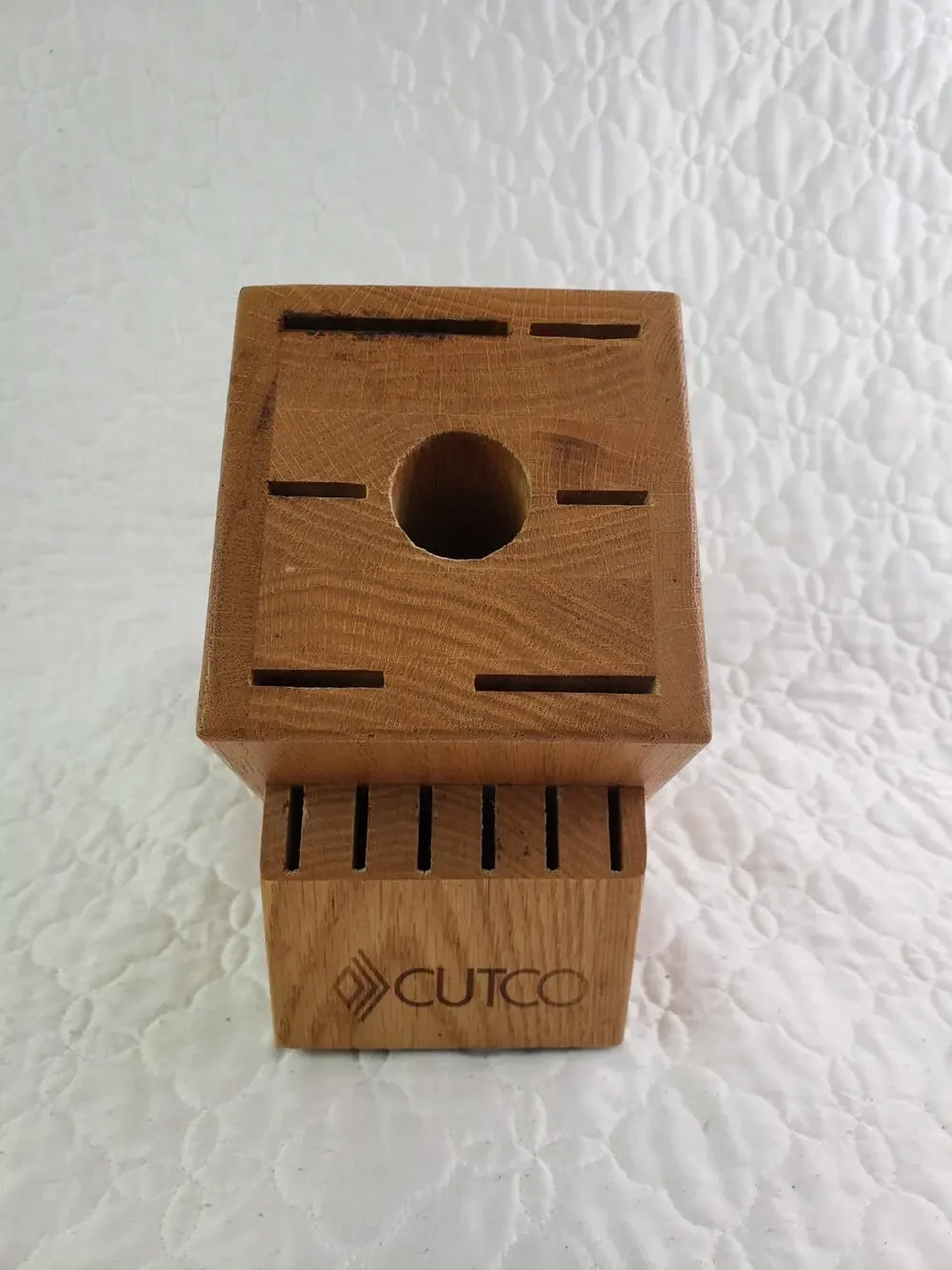 Cutco 13 Slot Solid Oak Knife Block 12 Knives 1 Sharpener Hole USA